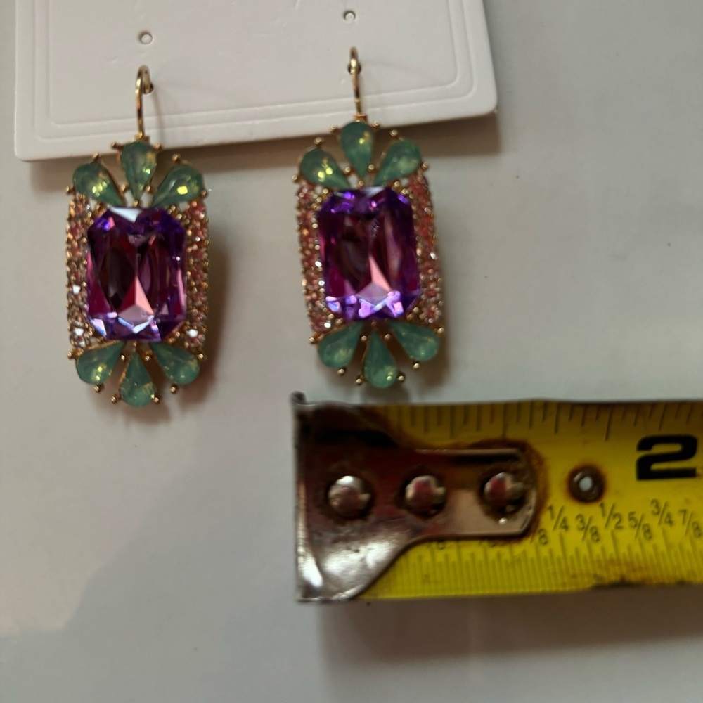 Elegant Purple and Green Rhinestone Earrings - Picture 6 of 6